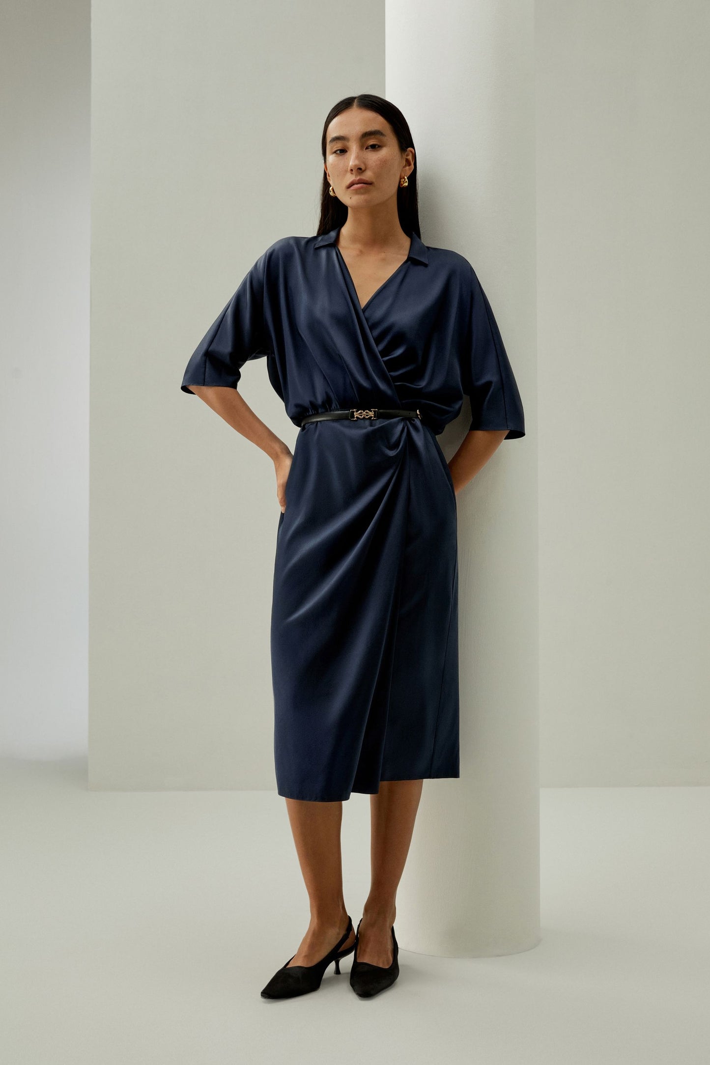 Robe portefeuille à manches mi-longues