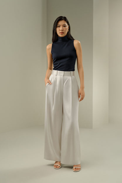 Pantalon de soie coupe ample taille haute