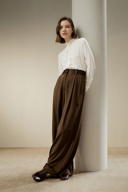 Pantalon de soie coupe ample taille haute