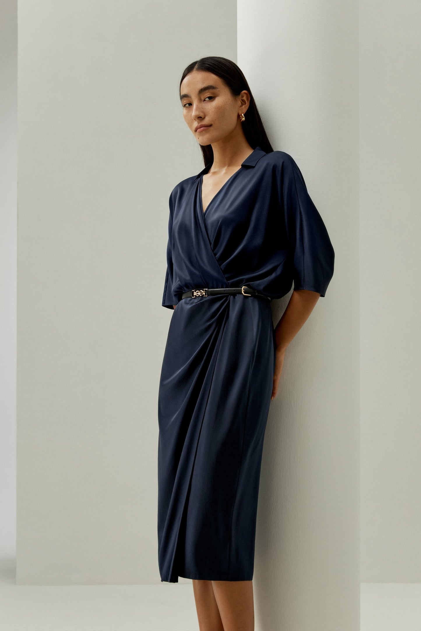 Robe portefeuille à manches mi-longues