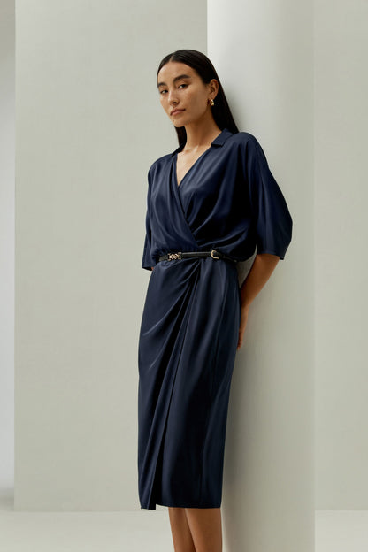 Robe portefeuille à manches mi-longues