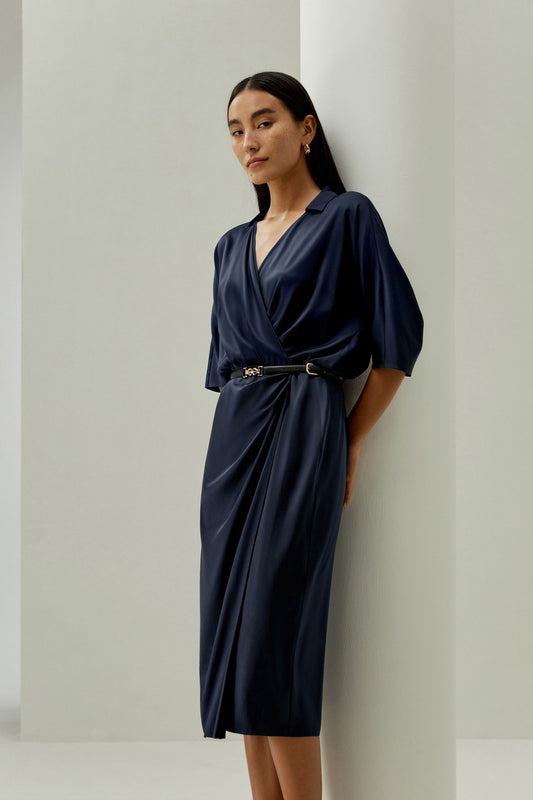 Robe portefeuille à manches mi-longues