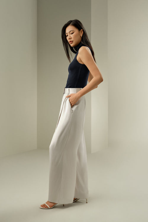 Pantalon de soie coupe ample taille haute