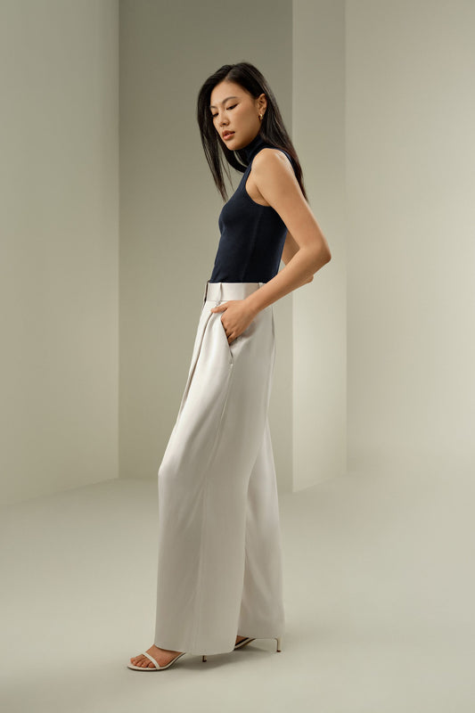 Pantalon de soie coupe ample taille haute