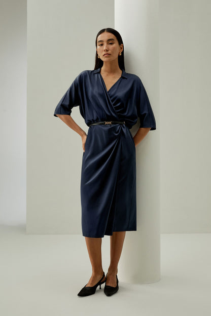 Robe portefeuille à manches mi-longues